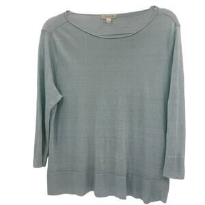 EILEEN FISHER Layering Knit Top Womens Size M Pale Blue 3/4 Sleeve [FLAW]